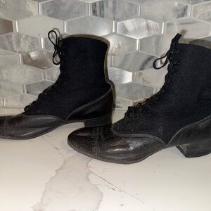 Rare Antique Victorian/Edwardian Two-Tone Leather and Felt Lace-Up Boots-Size 6